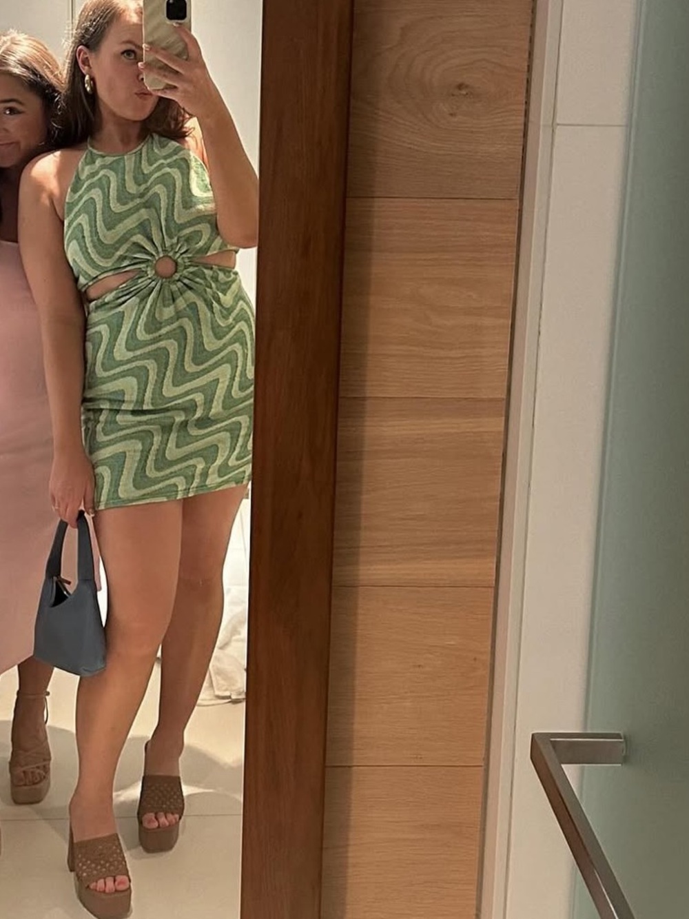 Zara Green Wave-Print Cutout Halter Mini Dress